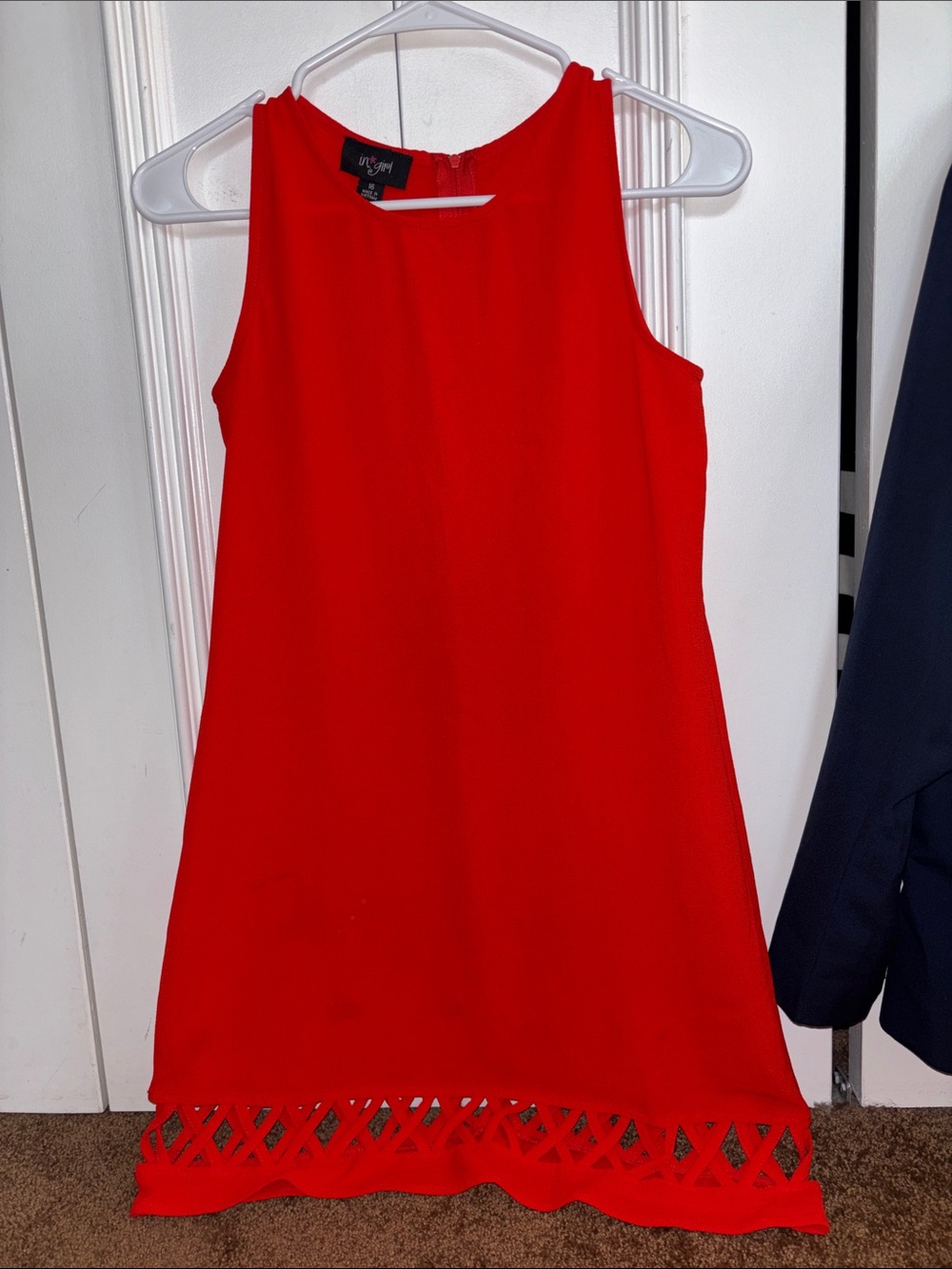 Girls Bright Red Sleeveless Casual Dress with Cutout Hem
